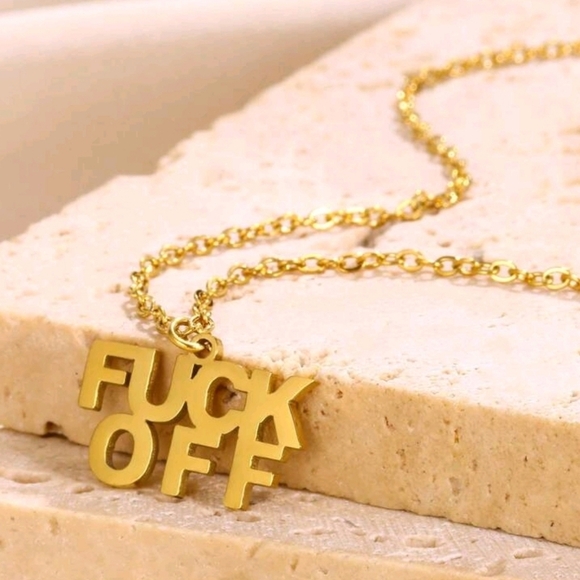 1Pc Rude Letter Pendant Gold Tone F*ck Off Necklace - Picture 2 of 4
